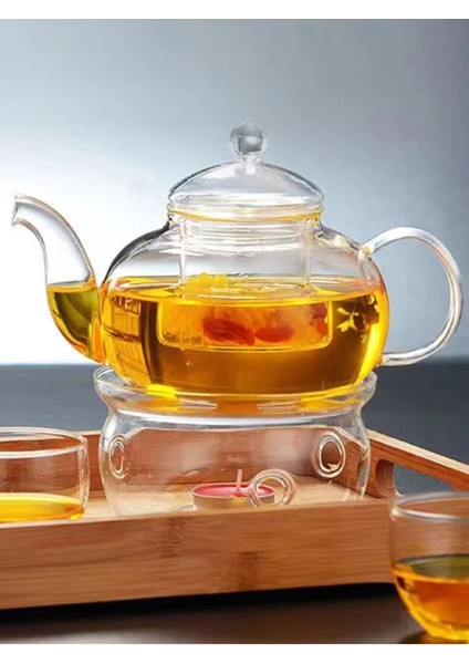 Borosilikat Cam Mumlu Isıtıcılı Cam Demlik 1000 ml ( Alg)