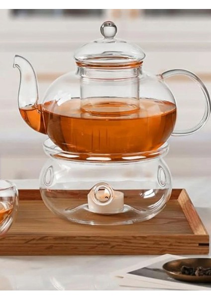 Borosilikat Cam Mumlu Isıtıcılı Cam Demlik 1000 ml ( Alg)