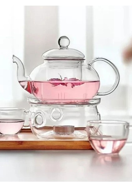 Borosilikat Cam Mumlu Isıtıcılı Cam Demlik 1000 ml ( Alg)