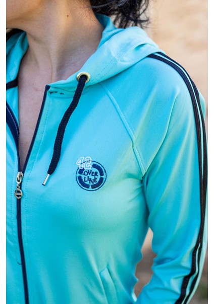 Kadın Turkuaz Fermuarlı Kapüşonlu Dalgıç Scuba Kumaş Spor Eşofman Takımı 21KESTAX11 modelleri