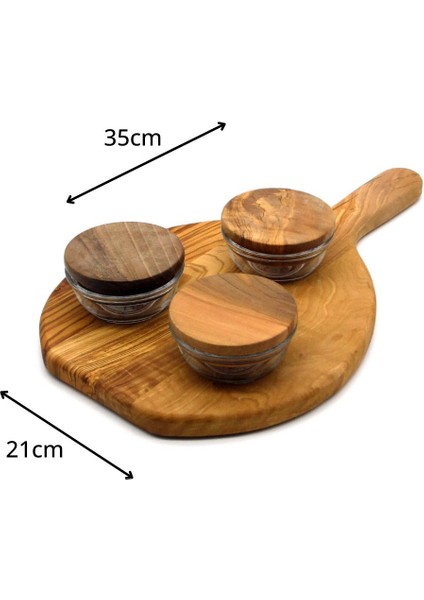 Ahşap Saplı Tahta ve 3 Adet Ahşap Kapaklı Cam Sosluk Set - %100 Zeytin Ağacı fiyatları