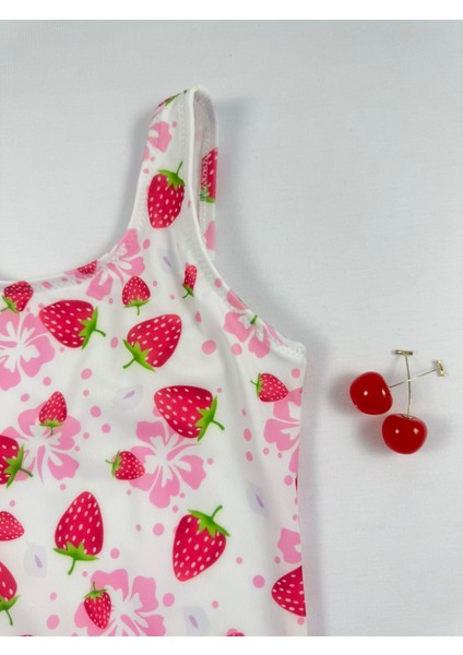 Çilek Desenli Üçgen Bisiklet Yaka Çocuk Mayo fiyatları