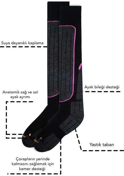 Erkek Tekli Siyah Kayak ve Snowboard Çorabı