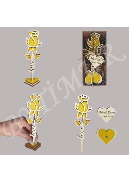 Düğün Nişan Nikah Kına Söz Hediyelik Tomurcuk Gül Model Love Süslü Kutu 50 Adet