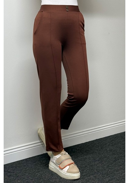 Süs Düğme Cepli Pantolon 1354 - Kahve