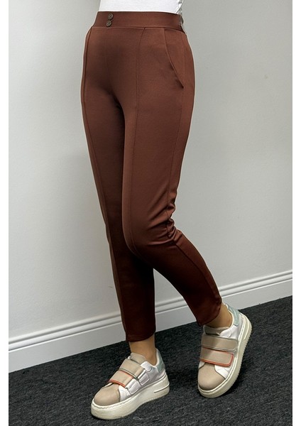 Süs Düğme Cepli Pantolon 1354 - Kahve fiyatları