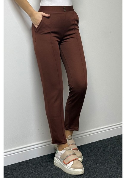 Süs Düğme Cepli Pantolon 1354 - Kahve modelleri