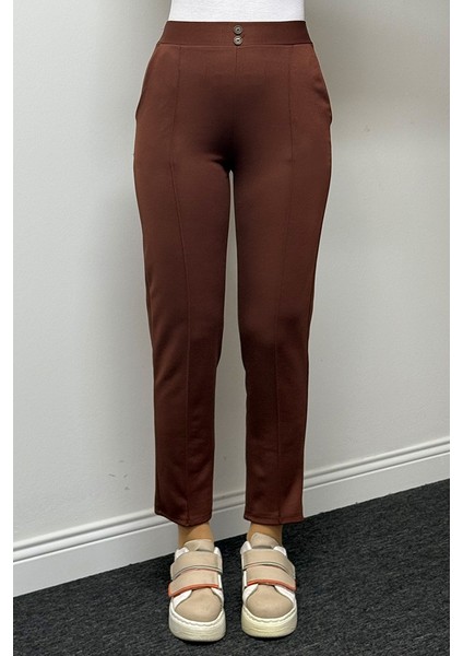 Süs Düğme Cepli Pantolon 1354 - Kahve fırsatları