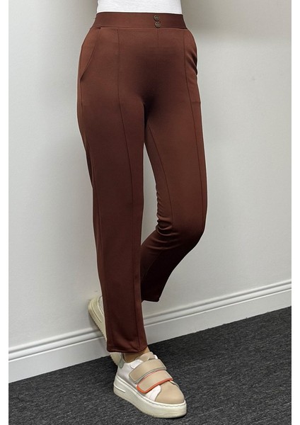 Süs Düğme Cepli Pantolon 1354 - Kahve indirimleri