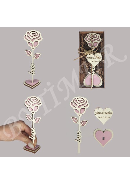 Düğün Nişan Nikah Kına Söz Hediyelik Gonca Gül Model Love Süslü Kutu 50 Adet