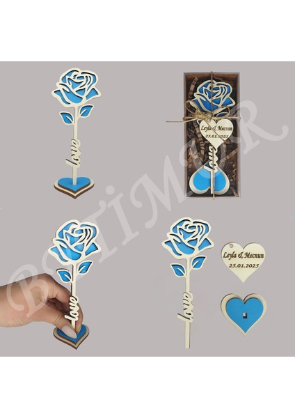 Düğün Nişan Nikah Kına Söz Hediyelik Açmış Gül Model Love Süslü Kutu 50 Adet