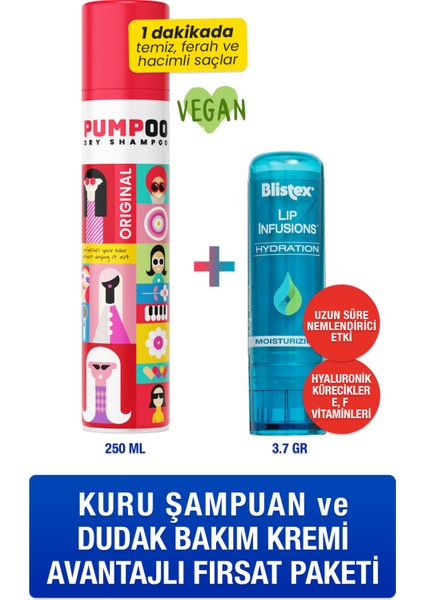 Uzun Süreli Nemlendirici Dudak Bakımı Lip Infusions Hydration + Pumpoo Orijinal Kuru Şampuan
