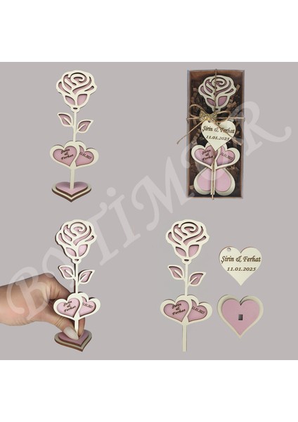 Düğün Nişan Nikah Kına Söz Hediyelik Gonca Gül Model Iki Kalp Süslü Kutu 50 Adet