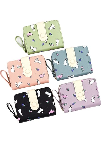 Sevimli Tavşan Baskılı Bayan Cüzdan Kısa Akordon Kart Yuvası Toka Para Cüzdanı Kimlik Çantası Fermuarlı Clutch (Yurt Dışından) fiyatları