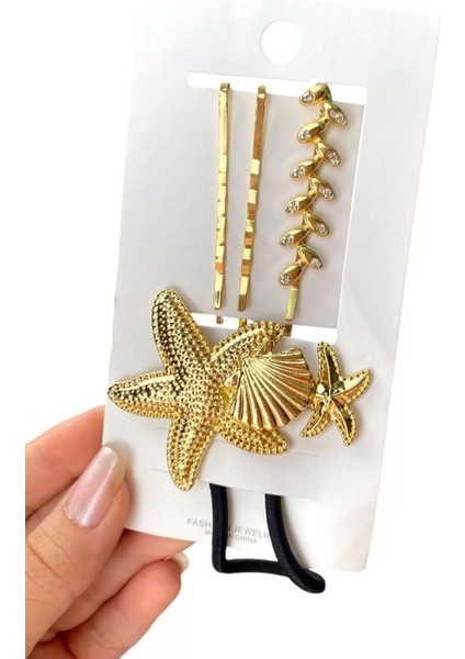 Altın Renk Deniz Yıldızı Figürlü Lastik ve Tel Toka Set fiyatları