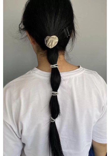 Gümüş Renk Metal Detaylı Lastik Toka ve Tel Toka Set