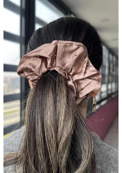 Kahve Renk Taşlı Saten Simit Toka