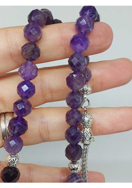 Ametist Taşı Koyu Renk Üst Segment Faset Kesim 33LÜK Tesbih 8mm (39700) fiyatları