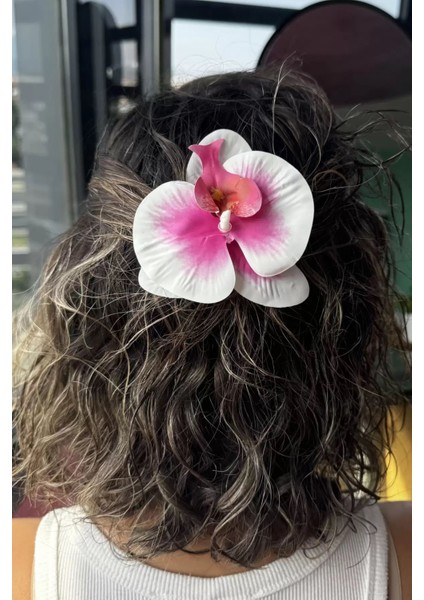 Beyaz ve Pembe Renk Aloha Orkide Pens Toka