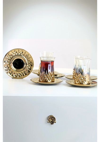 6 Kişilik 12 Parça Titanyum Gold Kaplama Çay Bardağı Seti Çay Takımı Makine Yıkama Garantili