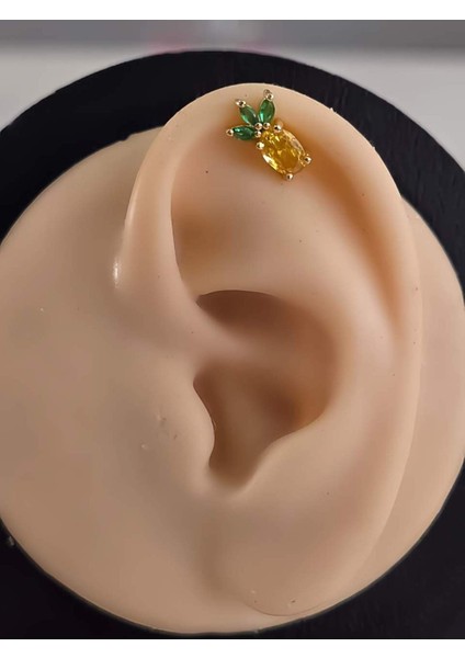 Ananas Model Kıkırdak Piercing Tragus Helix Altın Kaplama Gold Renk Küpe