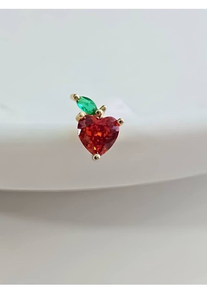 Kırmızı Elma Model Kıkırdak Piercing Tragus Helix Altın Kaplama Gold Renk Küpe