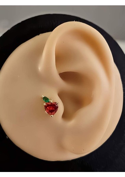 Kırmızı Elma Model Kıkırdak Piercing Tragus Helix Altın Kaplama Gold Renk Küpe