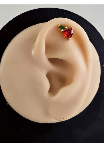 Kırmızı Elma Model Kıkırdak Piercing Tragus Helix Altın Kaplama Gold Renk Küpe