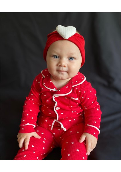 Fitilli Esnek Kalp Baskılı Kız/bebek Çocuk Ikili Pijama Takım modelleri