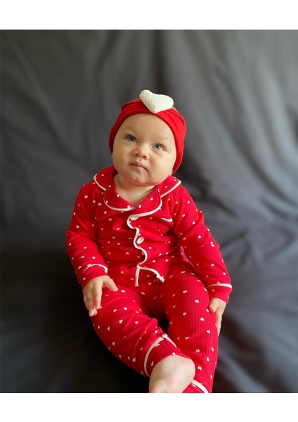 Fitilli Esnek Kalp Baskılı Kız/bebek Çocuk Ikili Pijama Takım fırsatları
