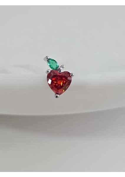 Kırmızı Elma Model Kıkırdak Piercing Tragus Helix Silver Gümüş Renk Küpe