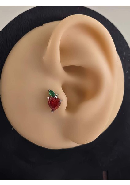 Kırmızı Elma Model Kıkırdak Piercing Tragus Helix Silver Gümüş Renk Küpe fiyatları