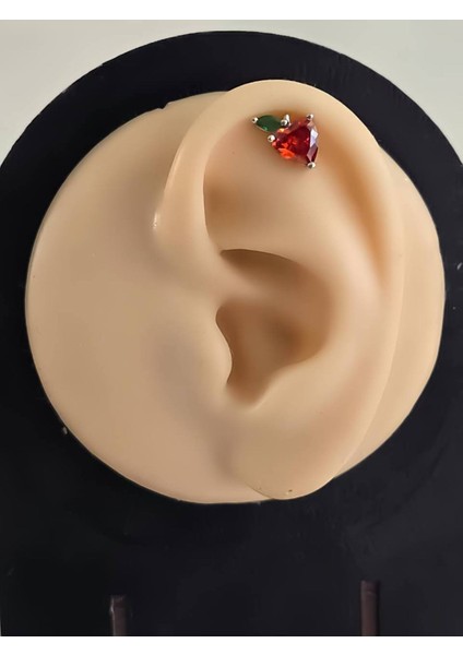 Kırmızı Elma Model Kıkırdak Piercing Tragus Helix Silver Gümüş Renk Küpe modelleri