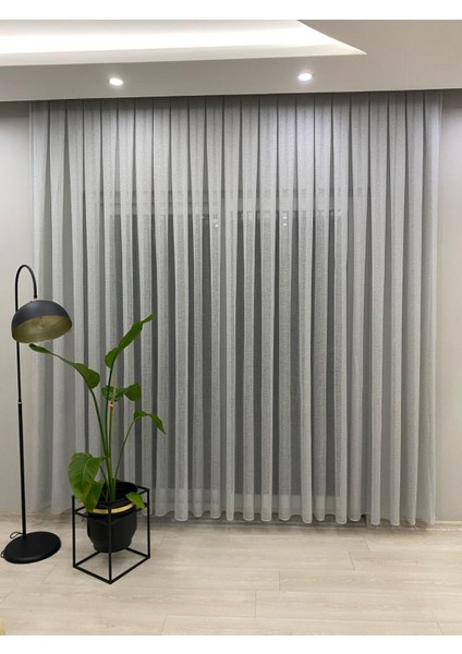 Foldet Gri Keten Tül Perde 1/3 Sık Pileli