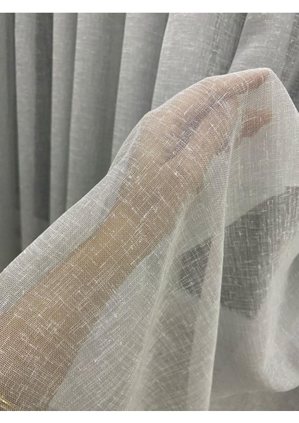Foldet Gri Keten Tül Perde 1/3 Sık Pileli