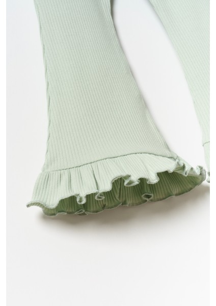 Kız Çocuk Fırfırlı Ispanyol Paça Tayt Orta Kalınlıkta Lastikli ve Düz Desenli fiyatları