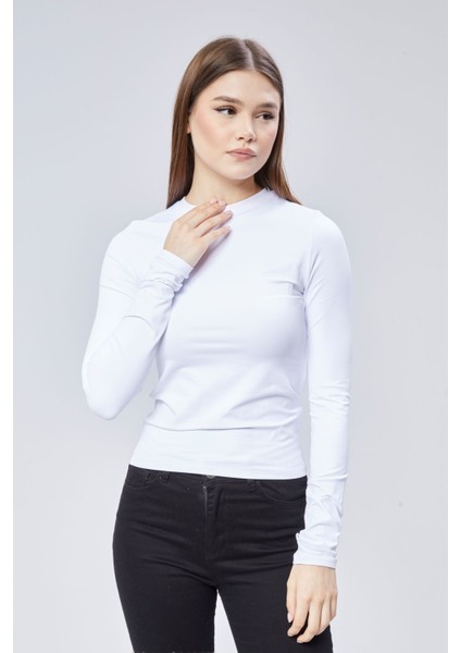 Basic Bisiklet Yaka Uzun Kollu Slim Fit Kadın Body T-Shirt