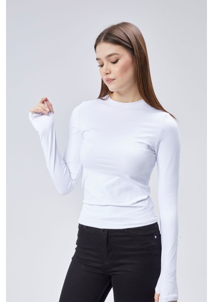 Basic Bisiklet Yaka Uzun Kollu Slim Fit Kadın Body T-Shirt fırsatları
