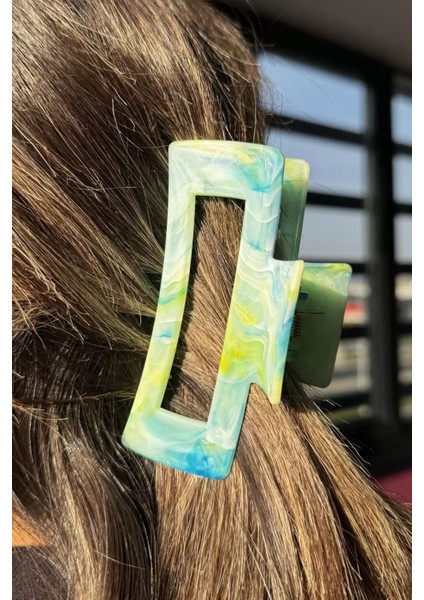 Yeşil Renk Mermer Desenli Kemik Mandal Toka