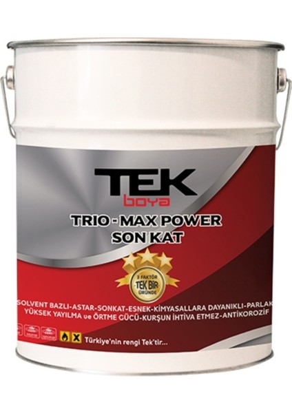 Trıo-Max Power Antikorozif Üç Özellikli Astarlı Antipaslı Yağlı Boya 2,5 lt Siyah