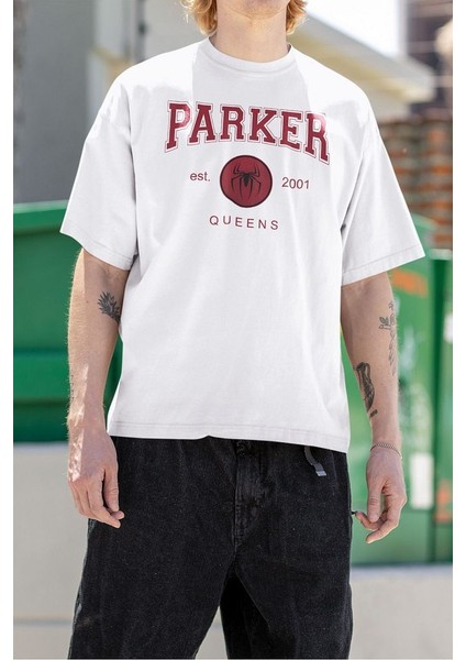 Parker 2001 Queens Yazılı Unisex Oversize Örümcek Adam Tişört