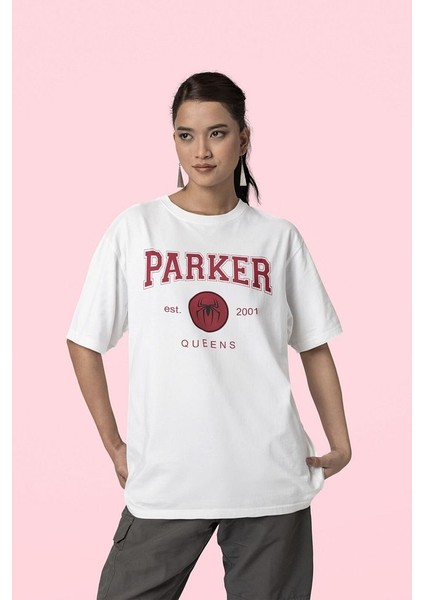 Parker 2001 Queens Yazılı Unisex Oversize Örümcek Adam Tişört