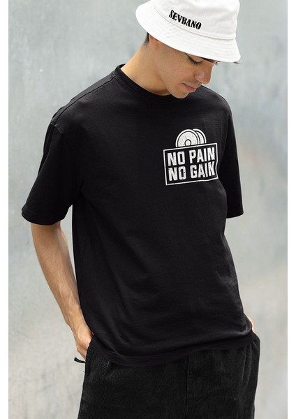 No Pain No Gain Yazılı Unisex Oversize Tişört
