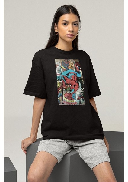 Karikatür Çizim The Amazing Spider-Man Baskılı Unisex Oversize Tişört fiyatları