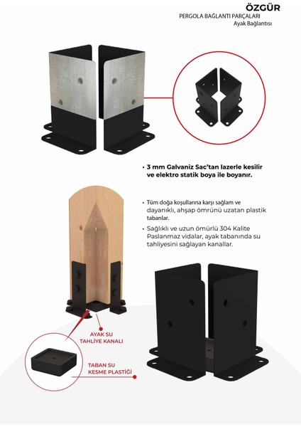 Özgür 85 x 85'den 100 x 100 mm'ye Kadar Ahşaplar Için Iki Bölümlü Pergola Bağlantı Seti indirimleri