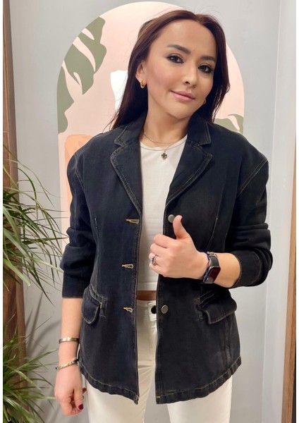 Mevsimlik Düşük Omuz Regular Fit Blazer Kot Ceket.