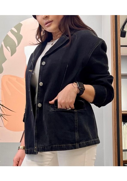 Mevsimlik Düşük Omuz Regular Fit Blazer Kot Ceket.