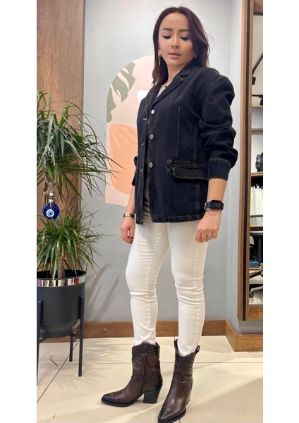 Mevsimlik Düşük Omuz Regular Fit Blazer Kot Ceket.