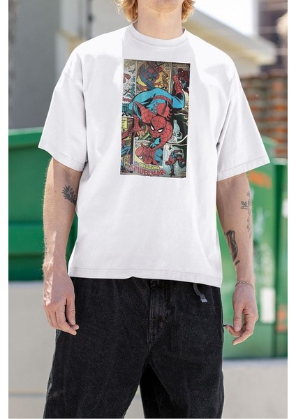 Karikatür Çizim The Amazing Spider-Man Baskılı Unisex Oversize Tişört