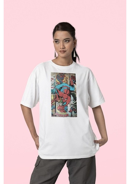 Karikatür Çizim The Amazing Spider-Man Baskılı Unisex Oversize Tişört fiyatları